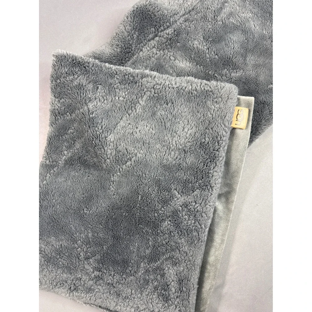 UGG 2 Gray Sherpa and Velvet Plush Throw Pillow Cover 20x20 Square Logo Patch